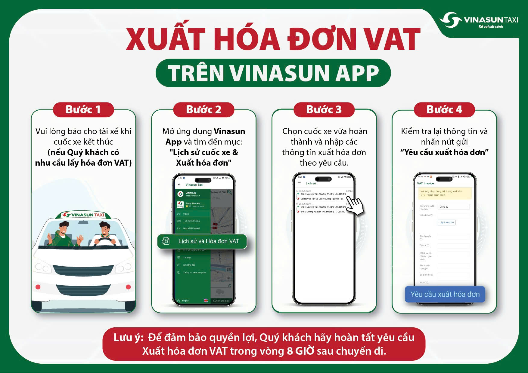 Hướng dẫn xuất Hóa đơn VAT trên Vinasun App